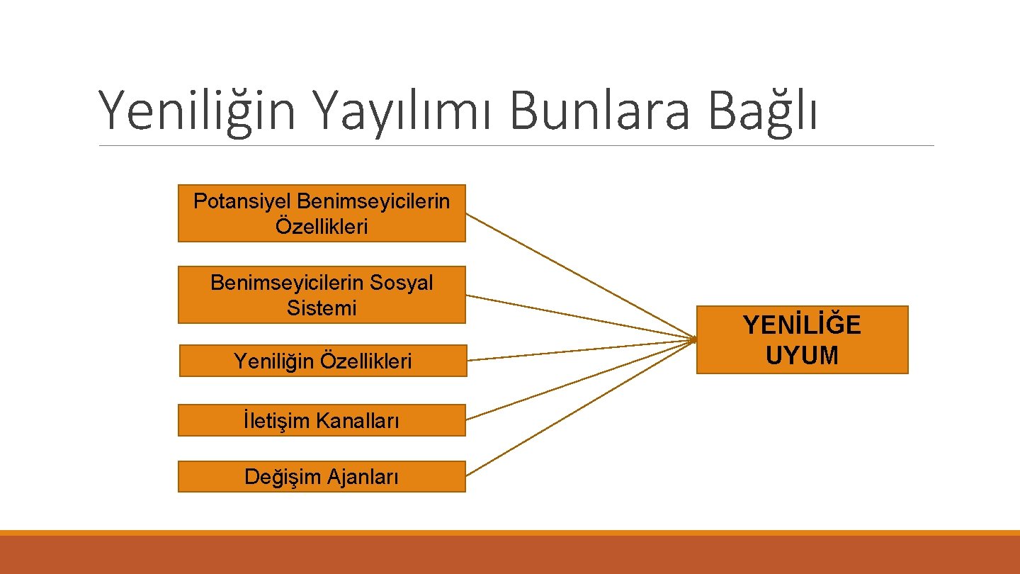 Yeniliğin Yayılımı Bunlara Bağlı Potansiyel Benimseyicilerin Özellikleri Benimseyicilerin Sosyal Sistemi Yeniliğin Özellikleri İletişim Kanalları