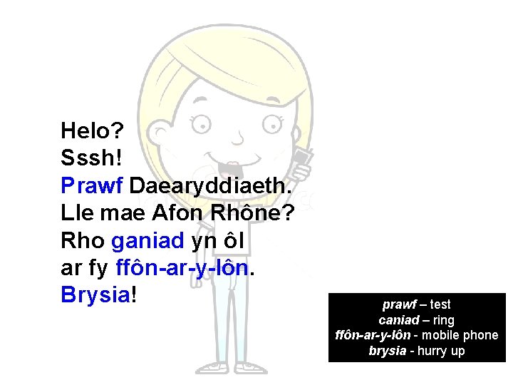 Helo? Sssh! Prawf Daearyddiaeth. Lle mae Afon Rhône? Rho ganiad yn ôl ar fy