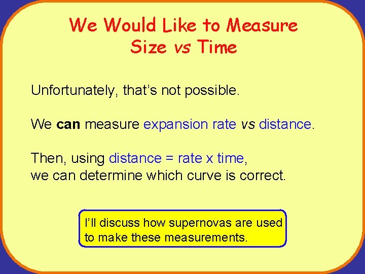 We Would Like to Measure Size vs Time Unfortunately, that’s not possible. We can