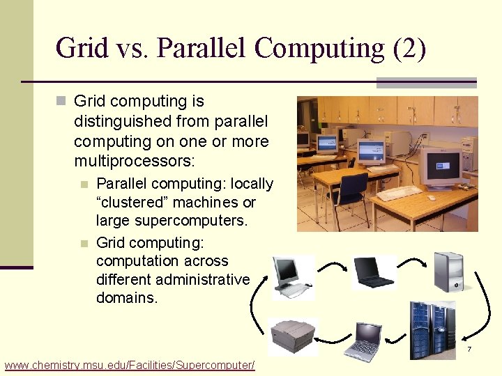 Grid vs. Parallel Computing (2) n Grid computing is distinguished from parallel computing on Grid vs. Parallel Computing (2) n Grid computing is distinguished from parallel computing on