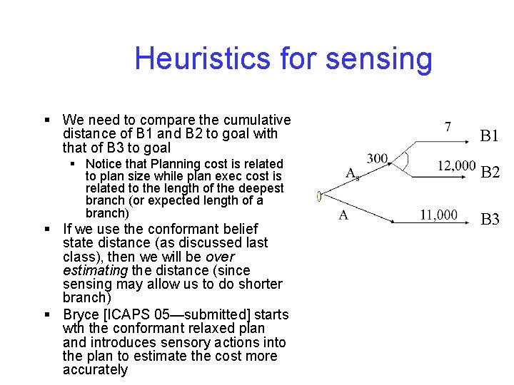 Heuristics for sensing § We need to compare the cumulative distance of B 1