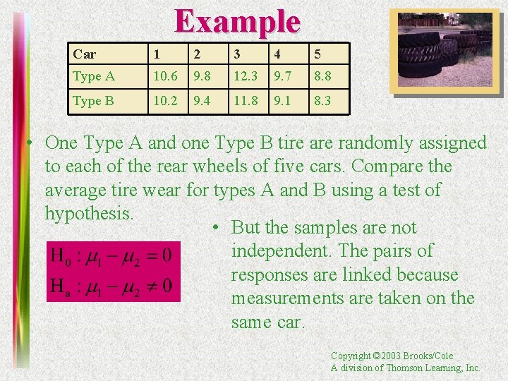 Example Car 1 2 3 4 5 Type A 10. 6 9. 8 12.