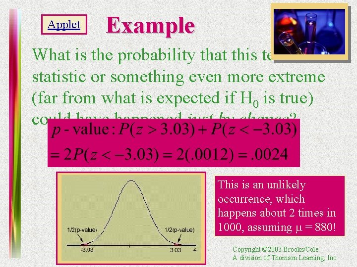Applet Example What is the probability that this test statistic or something even more
