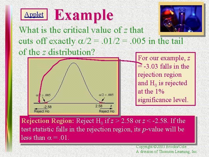 Applet Example What is the critical value of z that cuts off exactly a/2