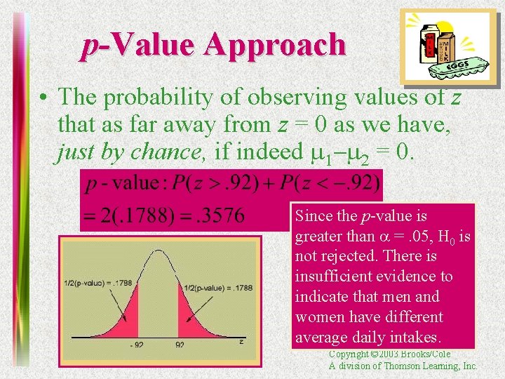 p-Value Approach • The probability of observing values of z that as far away