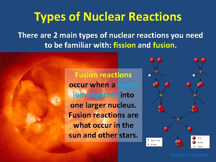 Types of Nuclear Reactions There are 2 main types of nuclear reactions you need
