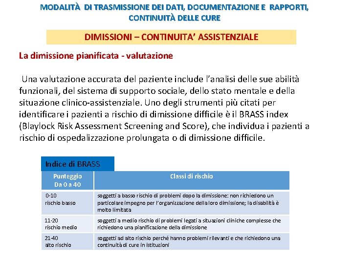 MODALITÀ DI TRASMISSIONE DEI DATI, DOCUMENTAZIONE E RAPPORTI, CONTINUITÀ DELLE CURE DIMISSIONI – CONTINUITA’