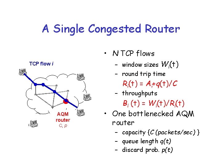 A Single Congested Router • N TCP flows – window sizes Wi(t) – round