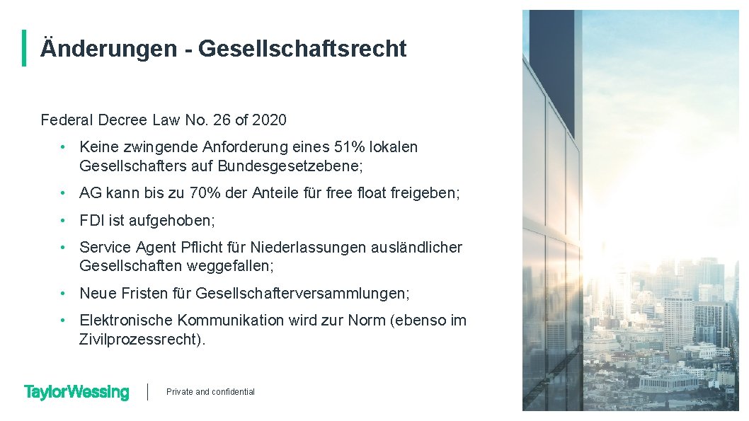 Änderungen - Gesellschaftsrecht Federal Decree Law No. 26 of 2020 • Keine zwingende Anforderung