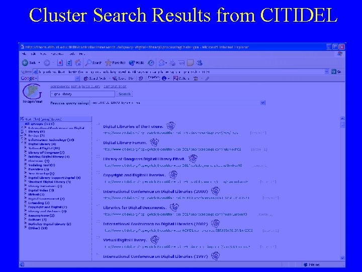 Cluster Search Results from CITIDEL 