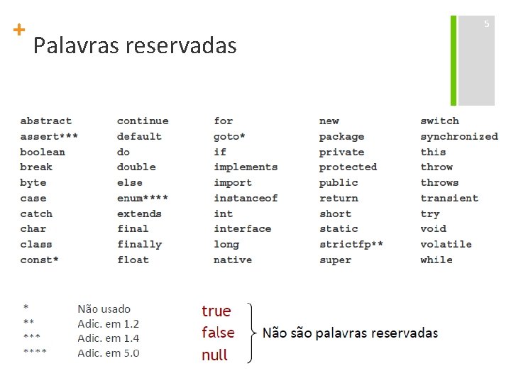 + Palavras reservadas 5 