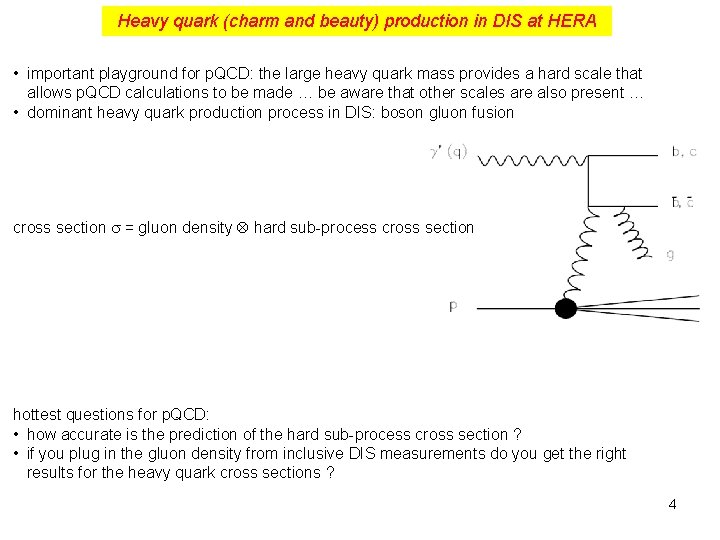 Heavy quark (charm and beauty) production in DIS at HERA • important playground for