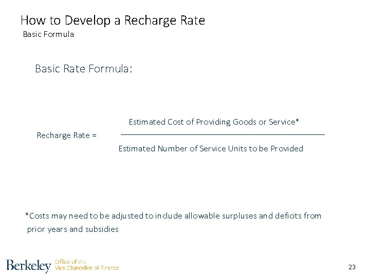 How to Develop a Recharge Rate Basic Formula Basic Rate Formula: Estimated Cost of