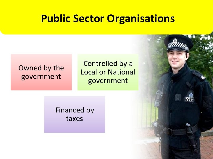 Public Sector Organisations Owned by the government Controlled by a Local or National government