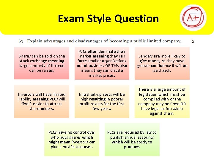 Exam Style Question Shares can be sold on the stock exchange meaning large amounts