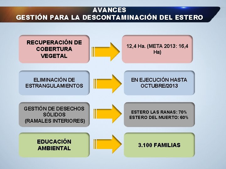 AVANCES GESTIÓN PARA LA DESCONTAMINACIÓN DEL ESTERO RECUPERACIÓN DE COBERTURA VEGETAL 12, 4 Ha.