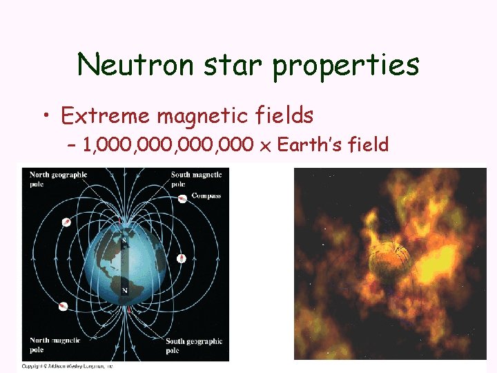 Neutron star properties • Extreme magnetic fields – 1, 000, 000 x Earth’s field