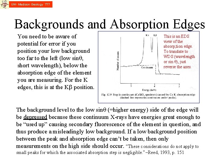 UW- Madison Geology 777 Backgrounds and Absorption Edges You need to be aware of