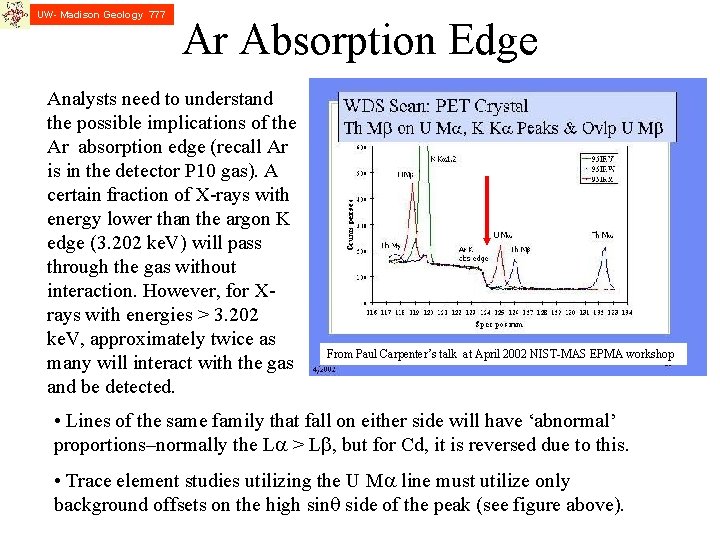 UW- Madison Geology 777 Ar Absorption Edge Analysts need to understand the possible implications