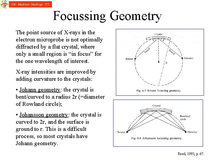 UW- Madison Geology 777 Focussing Geometry The point source of X-rays in the electron