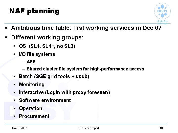 NAF planning HAMBURG • ZEUTHEN § Ambitious time table: first working services in Dec