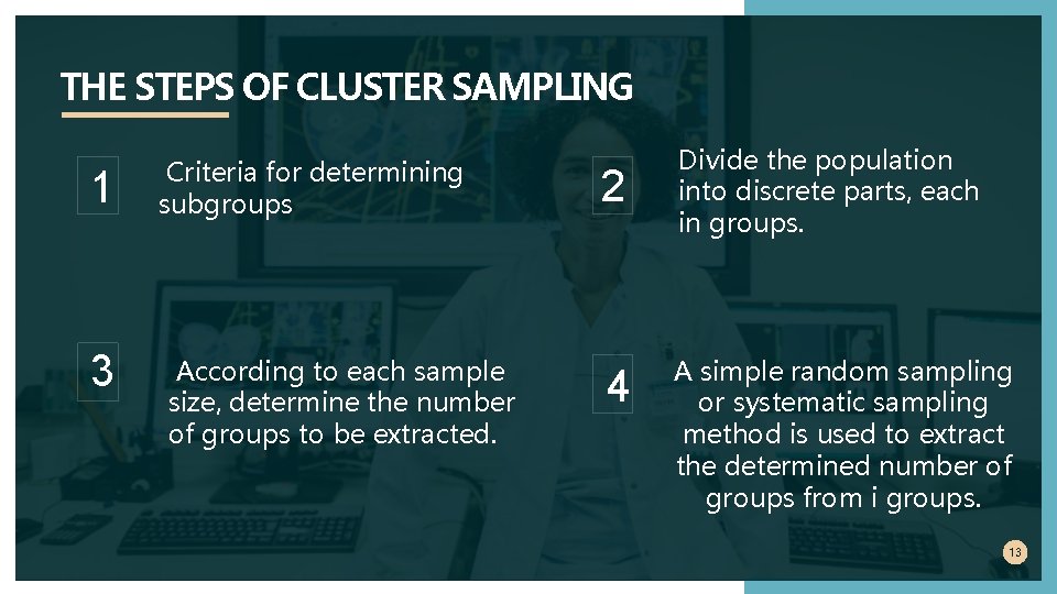 THE STEPS OF CLUSTER SAMPLING 1 3 Criteria for determining subgroups According to each