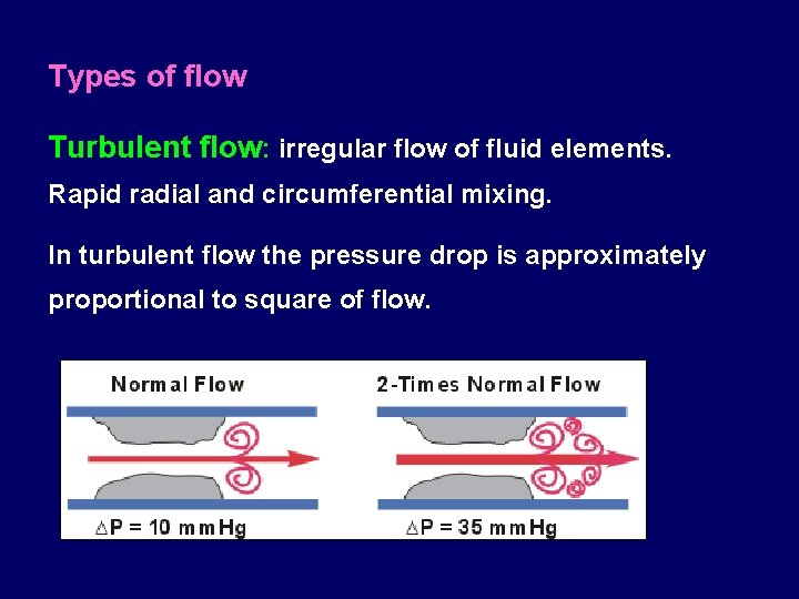 Types of flow Turbulent flow: irregular flow of fluid elements. Rapid radial and circumferential Types of flow Turbulent flow: irregular flow of fluid elements. Rapid radial and circumferential