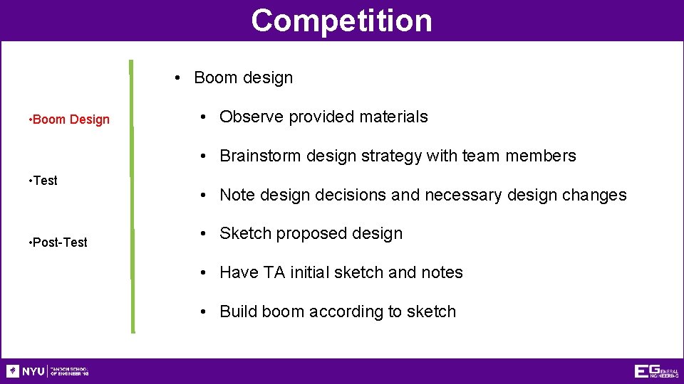 Competition • Boom design • Boom Design • Observe provided materials • Brainstorm design