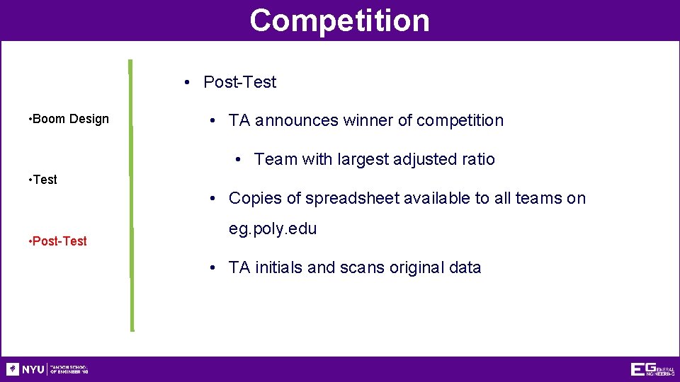 Competition • Post-Test • Boom Design • TA announces winner of competition • Team