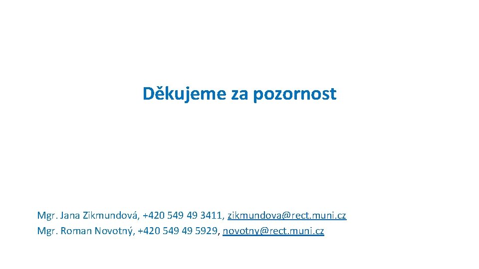 Děkujeme za pozornost Mgr. Jana Zikmundová, +420 549 49 3411, zikmundova@rect. muni. cz Mgr.