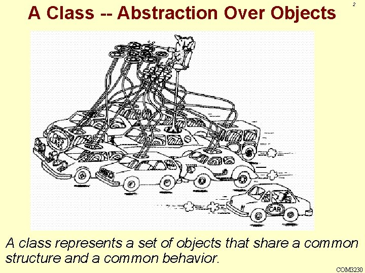 A Class -- Abstraction Over Objects 2 A class represents a set of objects