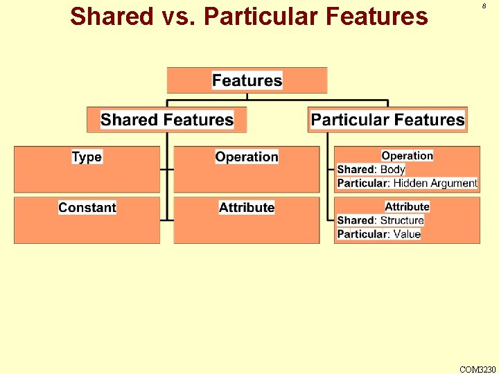 Shared vs. Particular Features 8 COM 3230 