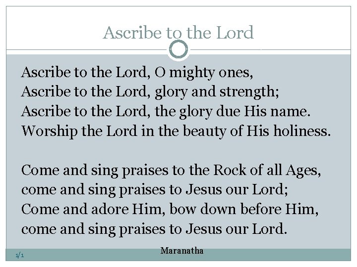 Ascribe to the Lord, O mighty ones, Ascribe to the Lord, glory and strength;