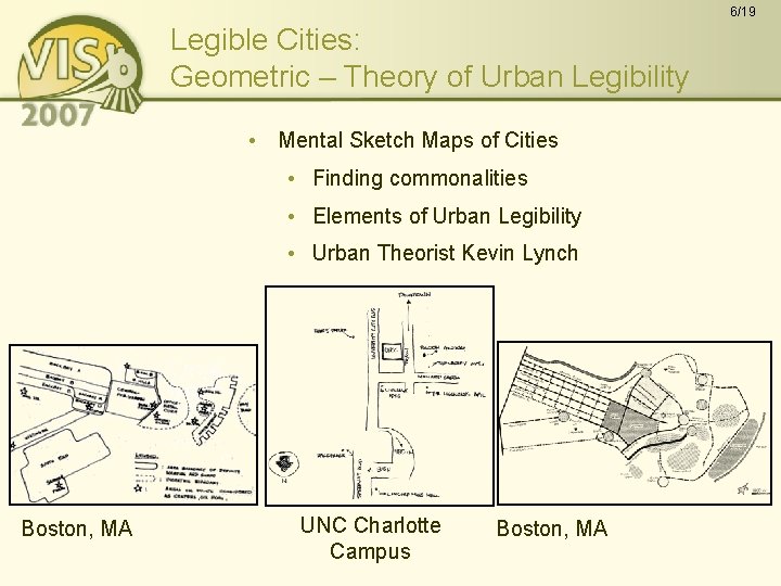 6/19 Legible Cities: Geometric – Theory of Urban Legibility • Mental Sketch Maps of