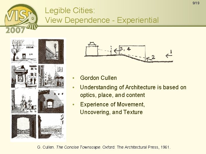 9/19 Legible Cities: View Dependence - Experiential • Gordon Cullen • Understanding of Architecture