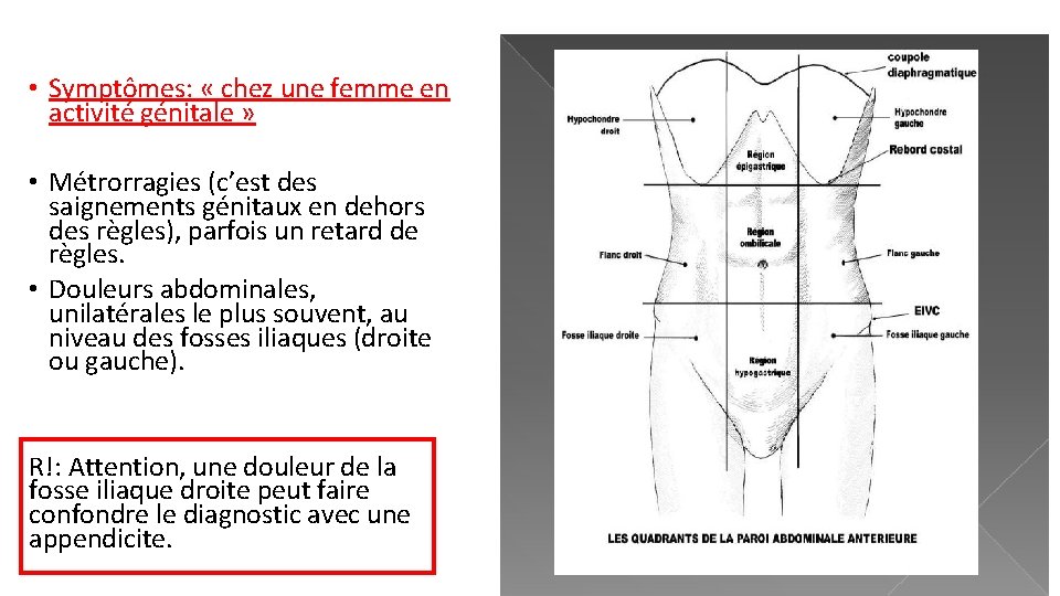  • Symptômes: « chez une femme en activité génitale » • Métrorragies (c’est