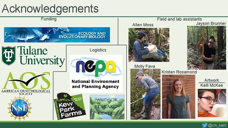 Acknowledgements Funding Field and lab assistants Jayson Brunner Allen Moss Logistics Molly Fava Kristen