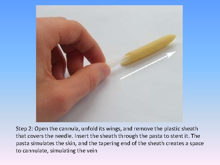 Step 2: Open the cannula, unfold its wings, and remove the plastic sheath that