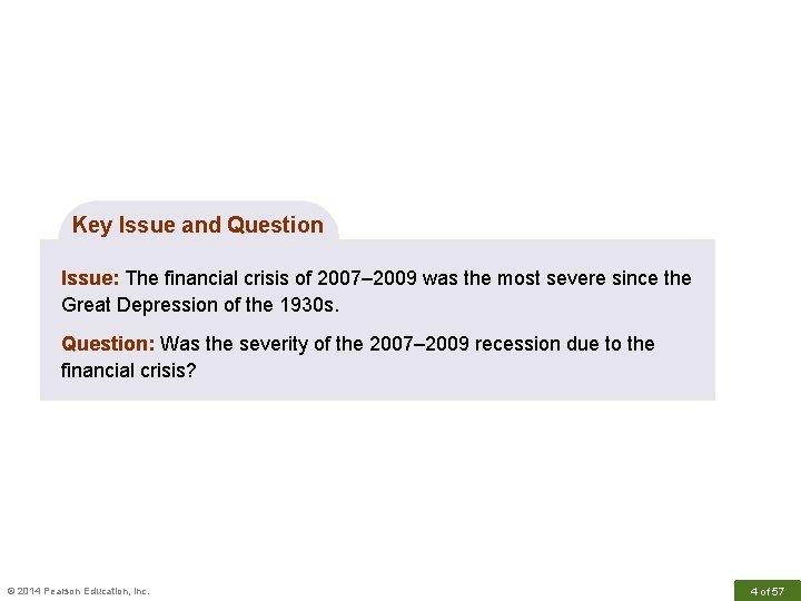 Key Issue and Question Issue: The financial crisis of 2007– 2009 was the most