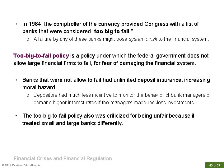  • In 1984, the comptroller of the currency provided Congress with a list