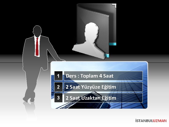 1 Ders : Toplam 4 Saat 2 2 Saat Yüzyüze Eğitim 3 2 Saat