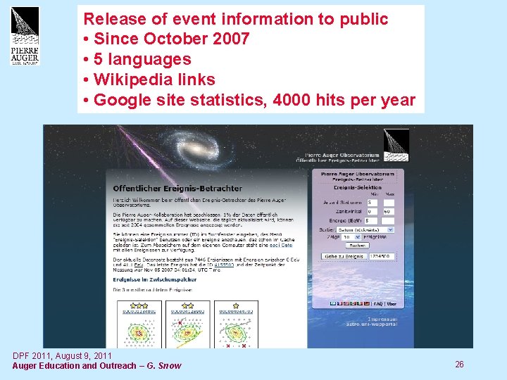Release of event information to public • Since October 2007 • 5 languages •