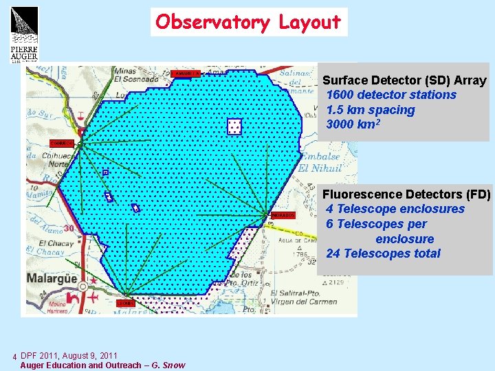 Observatory Layout Surface Detector (SD) Array 1600 detector stations 1. 5 km spacing 3000