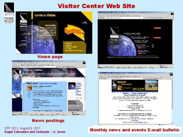 Visitor Center Web Site Home page News postings DPF 2011, August 9, 2011 Auger