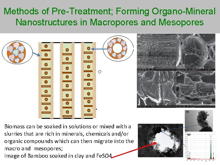 Methods of Pre-Treatment; Forming Organo-Mineral Nanostructures in Macropores and Mesopores Biomass can be soaked