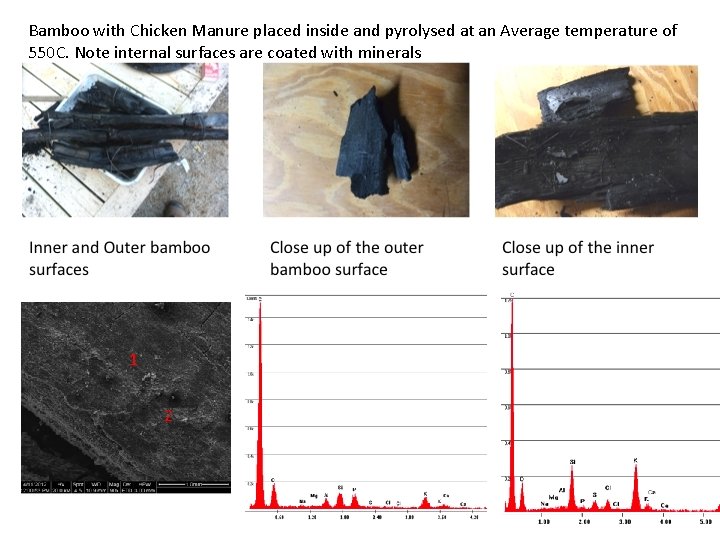 Bamboo with Chicken Manure placed inside and pyrolysed at an Average temperature of 550