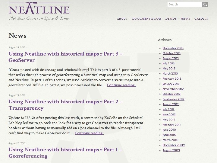 @notsosternlib | #dlbb Neatline documentation page • • • Install Omeka/Neatline Georectify a historical