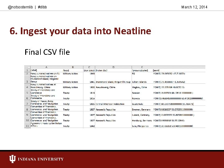 @notsosternlib | #dlbb 6. Ingest your data into Neatline Final CSV file March 12,