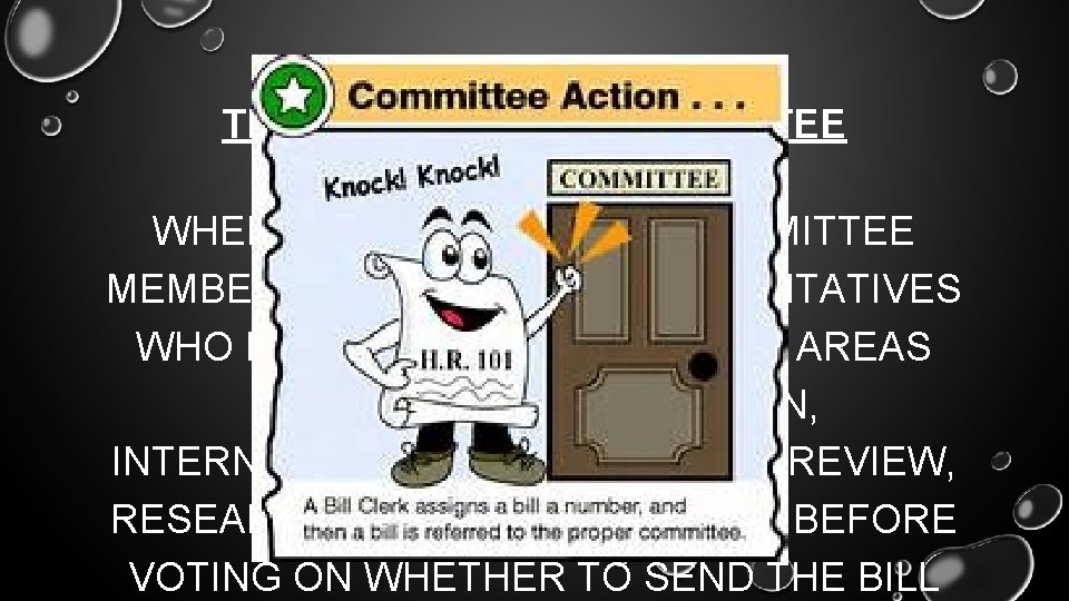 THE BILL GOES TO COMMITTEE WHEN THE BILL REACHES COMMITTEE MEMBERS – SELECTED REPRESENTATIVES