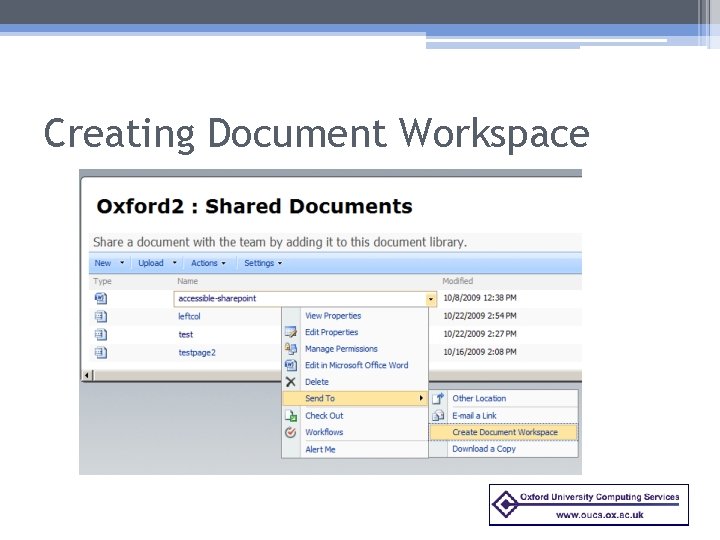 Creating Document Workspace 